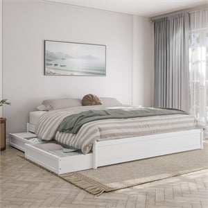 Barcelona King Panel Platform Bed with 2 Storage Drawers in White
