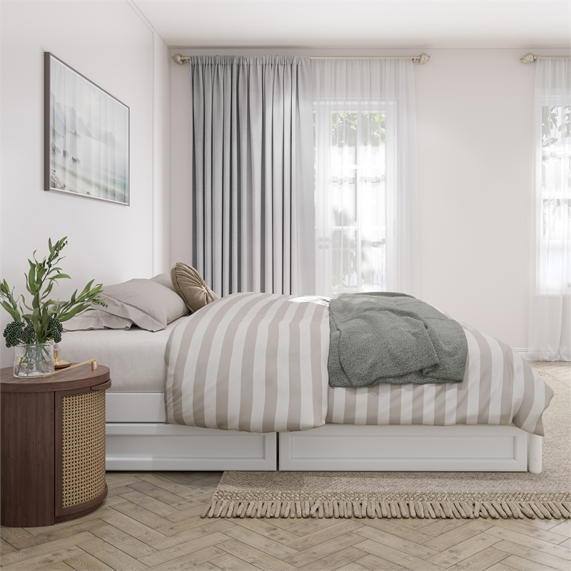 Barcelona King Panel Platform Bed with 2 Storage Drawers in White