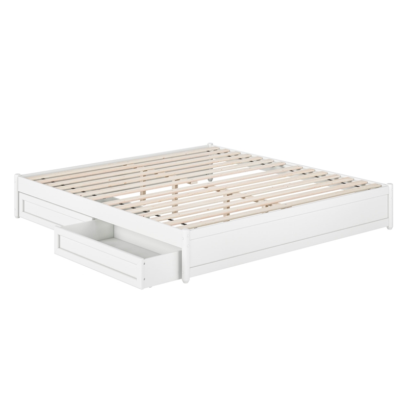 Barcelona King Panel Platform Bed with 2 Storage Drawers in White