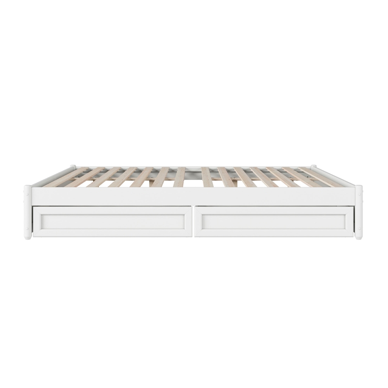 Barcelona King Panel Platform Bed with 2 Storage Drawers in White