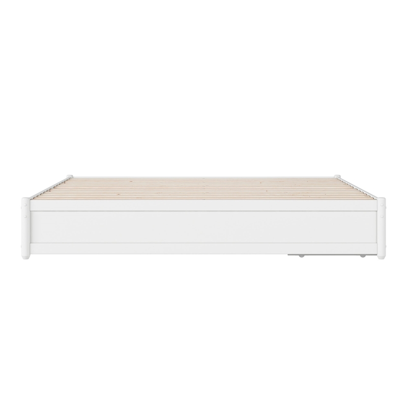 Barcelona King Panel Platform Bed with 2 Storage Drawers in White