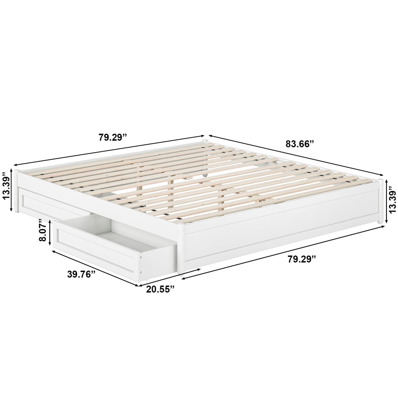 Barcelona King Panel Platform Bed with 2 Storage Drawers in White