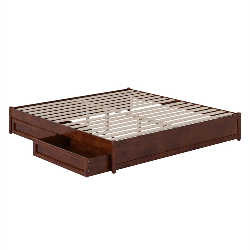 Barcelona King Panel Platform Bed with 2 Storage Drawers in Walnut