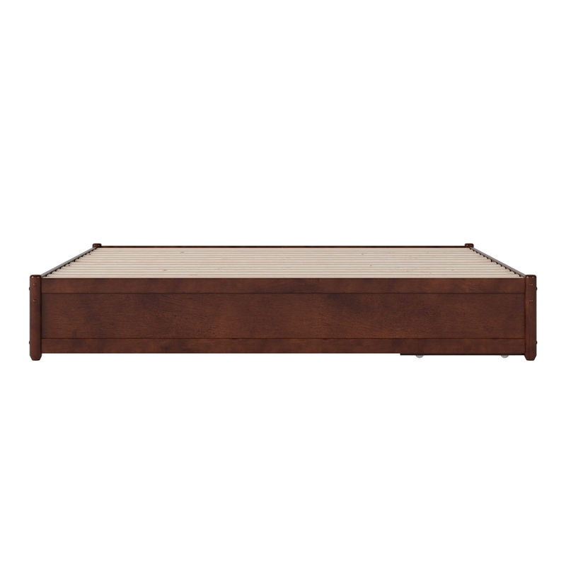 Barcelona King Panel Platform Bed with 2 Storage Drawers in Walnut