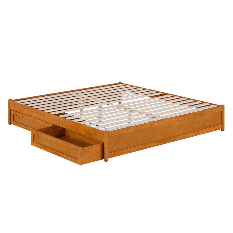 Barcelona King Panel Platform Bed with 2 Storage Drawers in Light Toffee