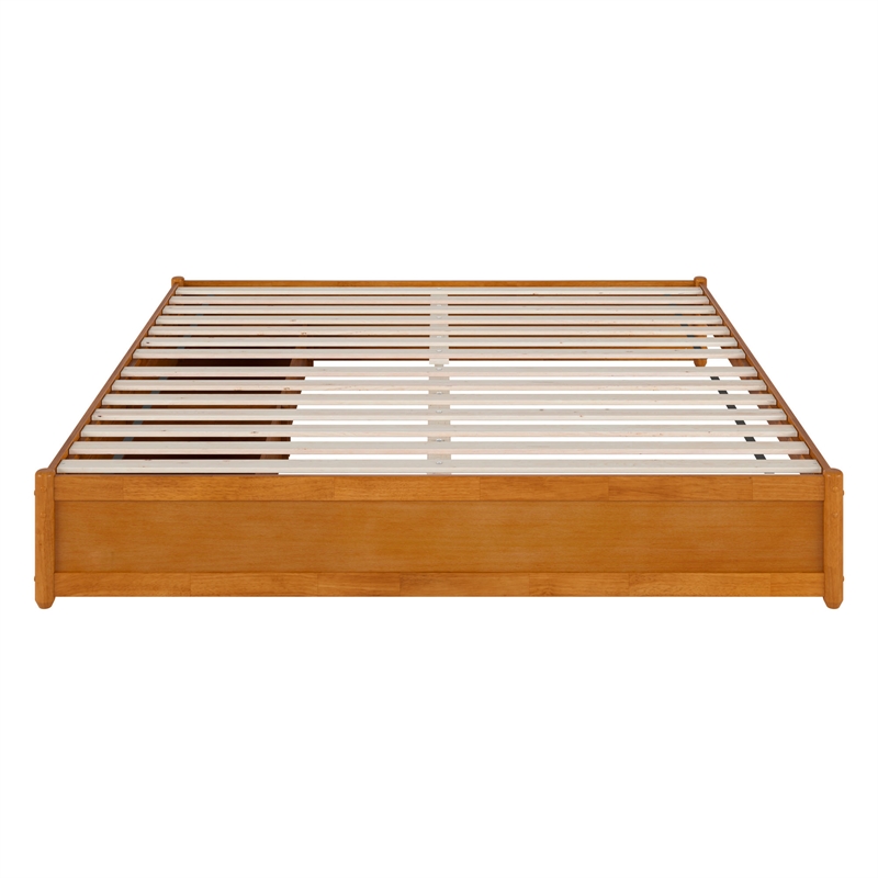 Barcelona King Panel Platform Bed with 2 Storage Drawers in Light Toffee