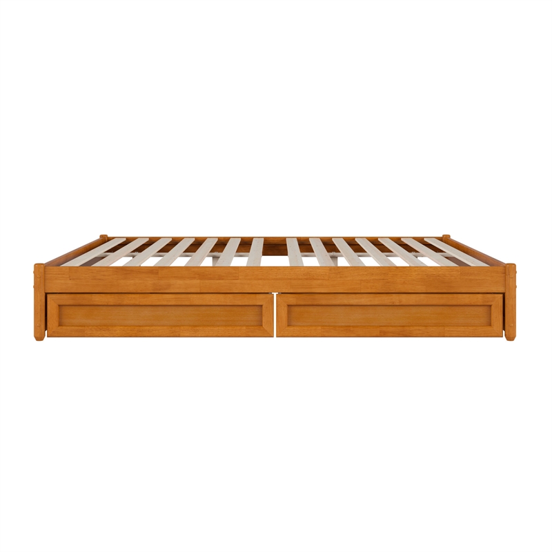 Barcelona King Panel Platform Bed with 2 Storage Drawers in Light Toffee