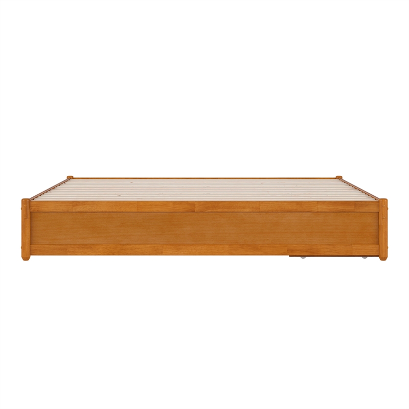 Barcelona King Panel Platform Bed with 2 Storage Drawers in Light Toffee