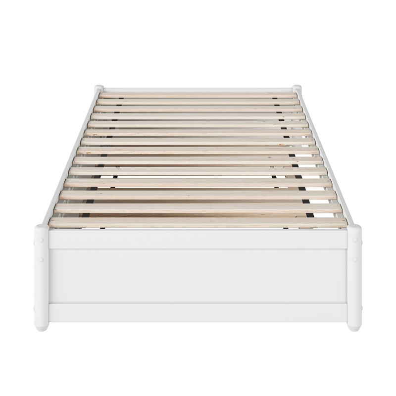 Barcelona Twin XL Solid Wood Panel Platform Bed with Twin XL Trundle in White