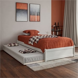 Barcelona Twin XL Solid Wood Panel Platform Bed with Twin XL Trundle in White