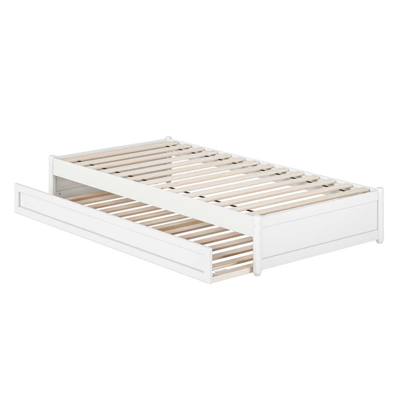 Barcelona Twin XL Solid Wood Panel Platform Bed with Twin XL Trundle in White