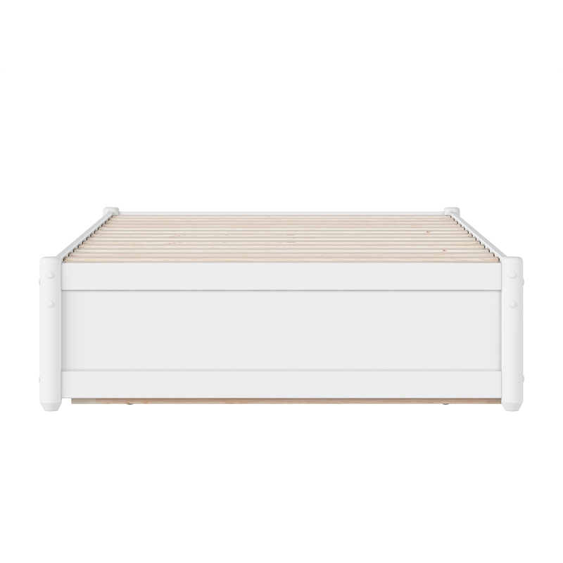 Barcelona Twin XL Solid Wood Panel Platform Bed with Twin XL Trundle in White