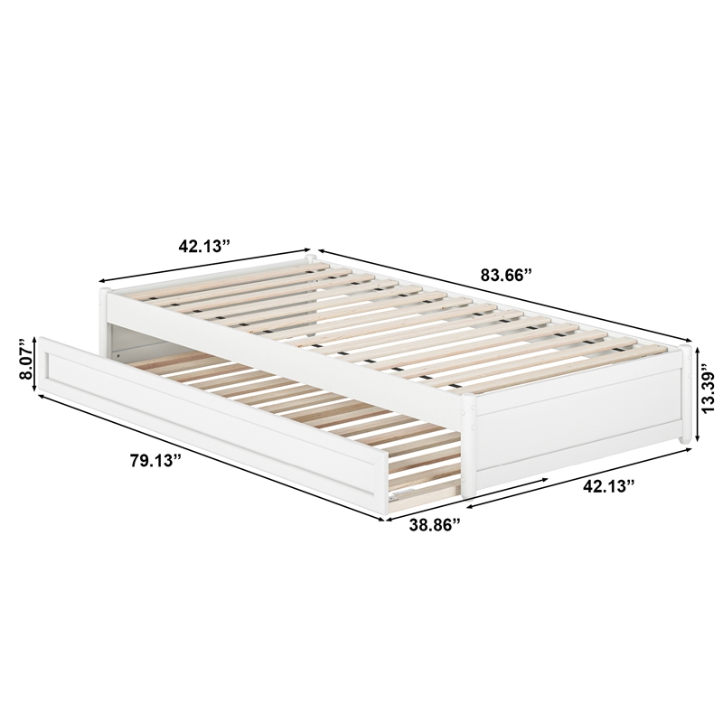 Barcelona Twin XL Solid Wood Panel Platform Bed with Twin XL Trundle in White