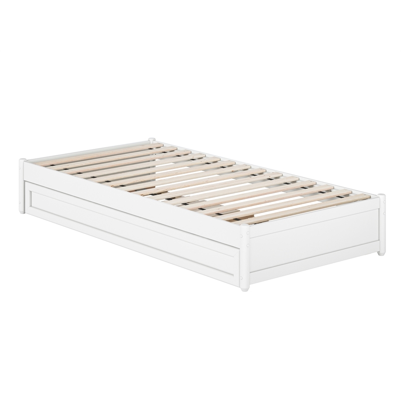 Barcelona Twin XL Solid Wood Panel Platform Bed with Twin XL Trundle in White
