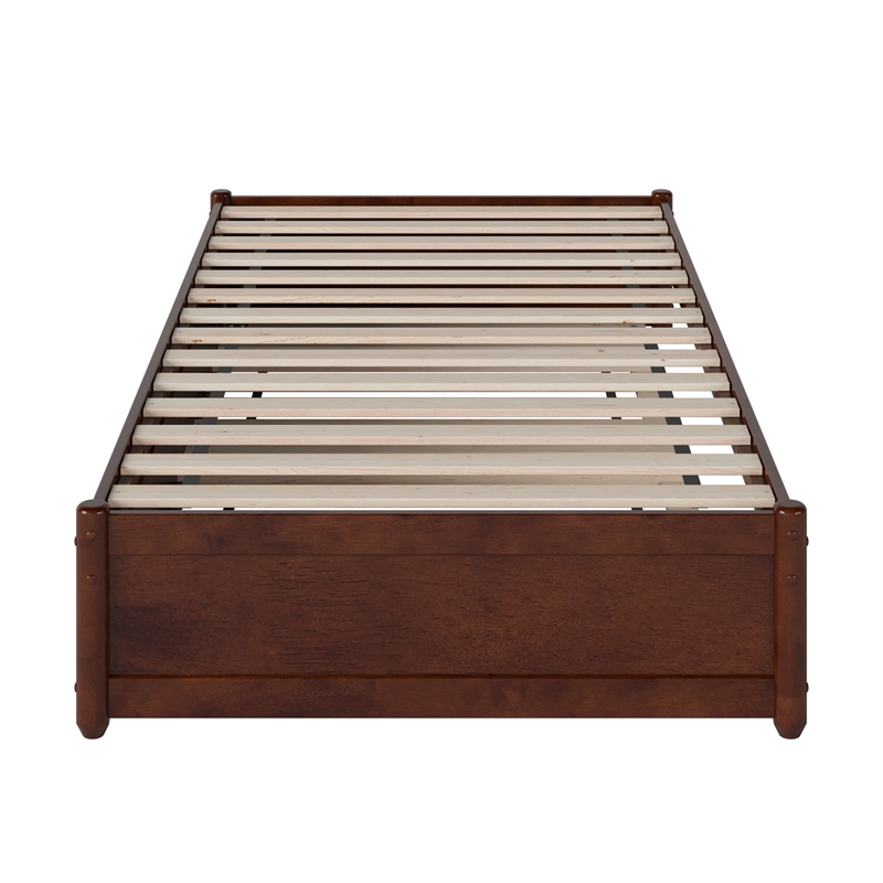 Barcelona Twin XL Solid Wood Panel Platform Bed with Twin XL Trundle in Walnut