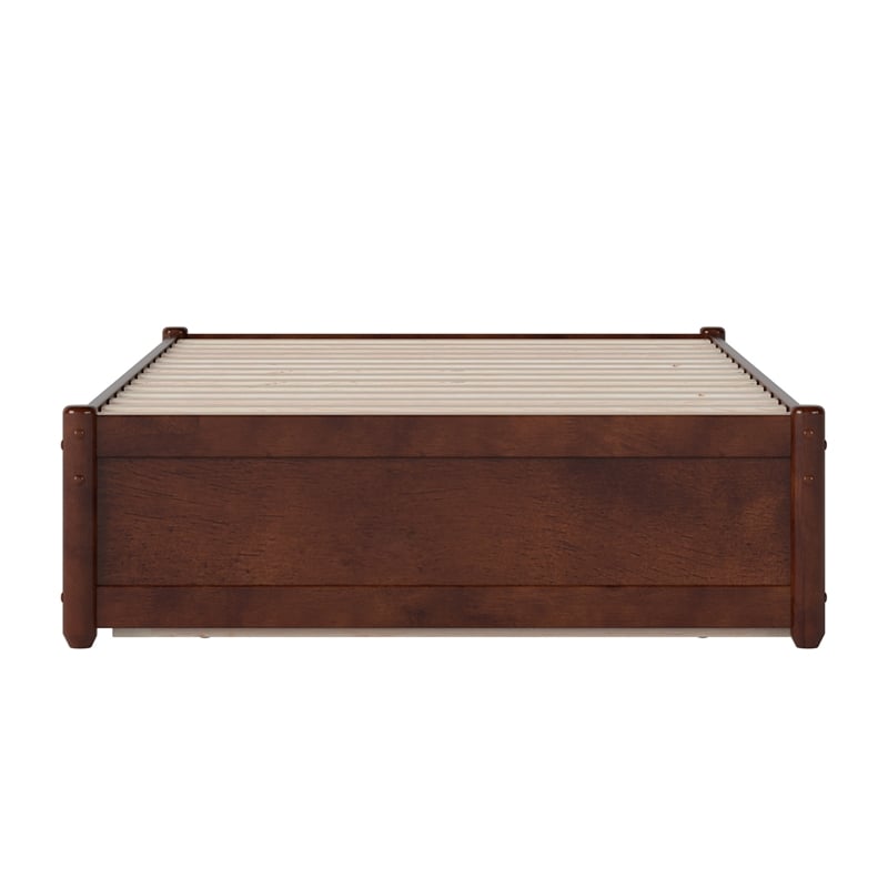 Barcelona Twin XL Solid Wood Panel Platform Bed with Twin XL Trundle in Walnut