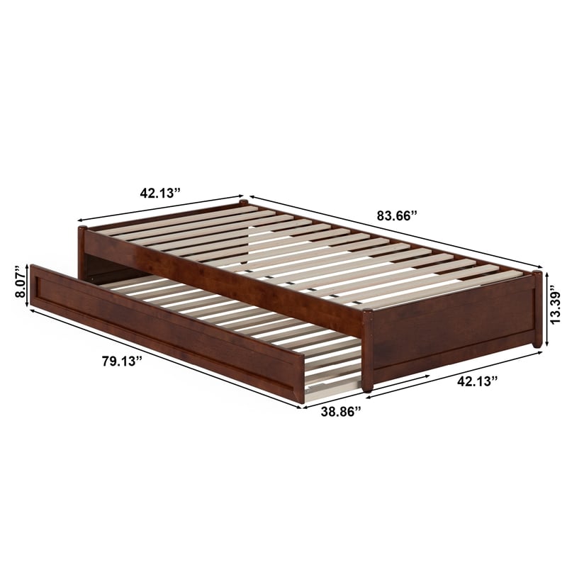 Barcelona Twin XL Solid Wood Panel Platform Bed with Twin XL Trundle in Walnut