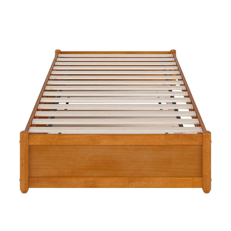 Barcelona Twin XL Wood Panel Platform Bed with Twin XL Trundle in Light Toffee