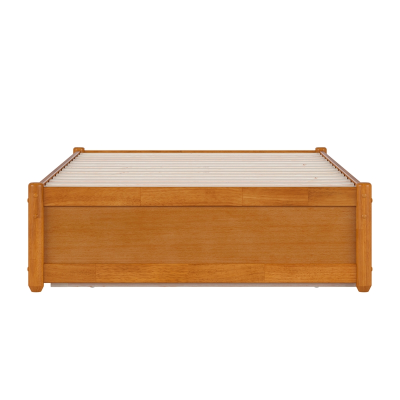 Barcelona Twin XL Wood Panel Platform Bed with Twin XL Trundle in Light Toffee