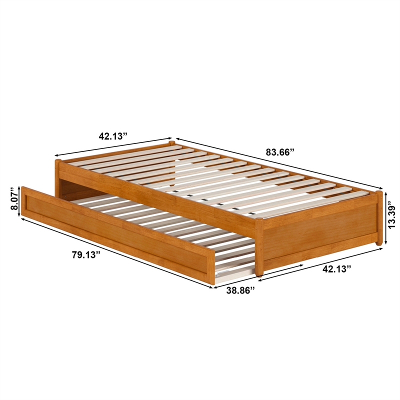 Barcelona Twin XL Wood Panel Platform Bed with Twin XL Trundle in Light Toffee