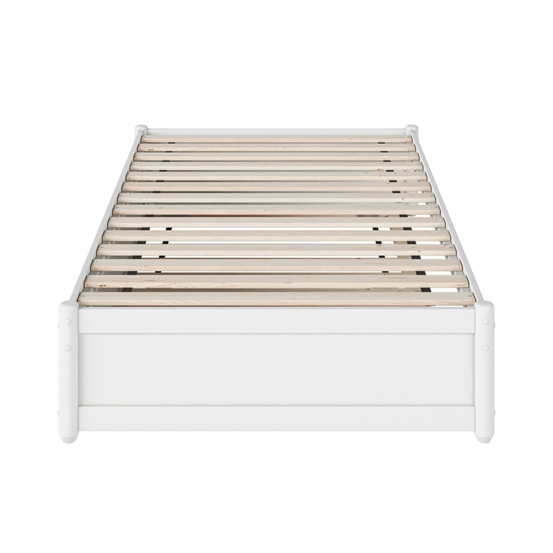 Barcelona Twin Solid Wood Panel Platform Bed with Twin Trundle in White