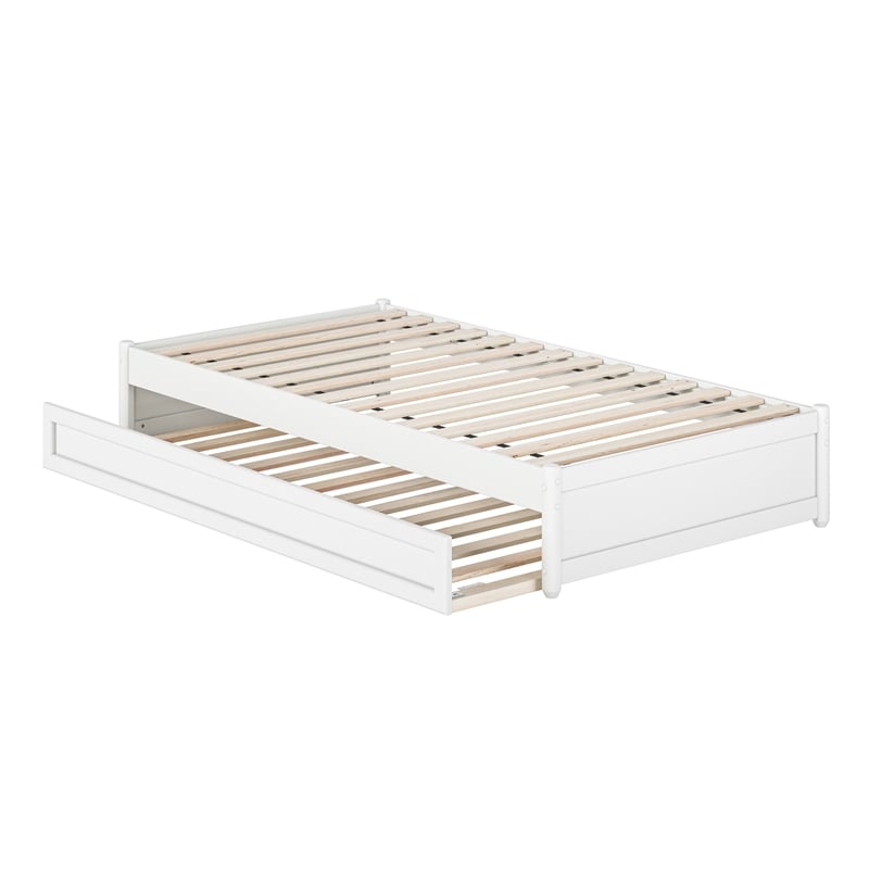 Barcelona Twin Solid Wood Panel Platform Bed with Twin Trundle in White