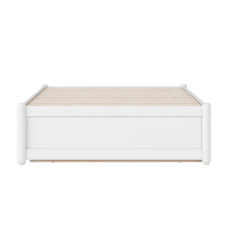 Barcelona Twin Solid Wood Panel Platform Bed with Twin Trundle in White