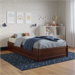 Barcelona Twin Solid Wood Panel Platform Bed with Twin Trundle in Walnut