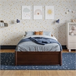 Barcelona Twin Solid Wood Panel Platform Bed with Twin Trundle in Walnut