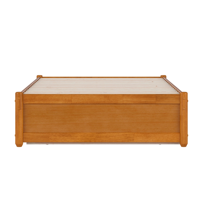 Barcelona Twin Solid Wood Panel Platform Bed with Twin Trundle in Light Toffee