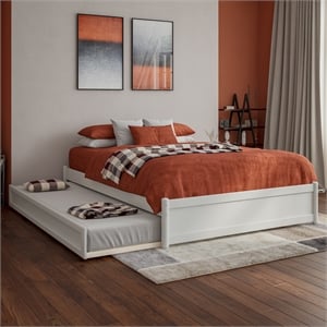 Barcelona Full Solid Wood Panel Platform Bed with Twin Trundle in White