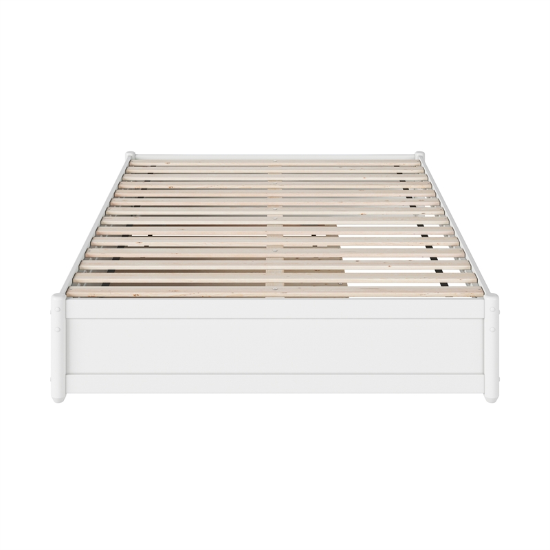 Barcelona Full Solid Wood Panel Platform Bed with Twin Trundle in White