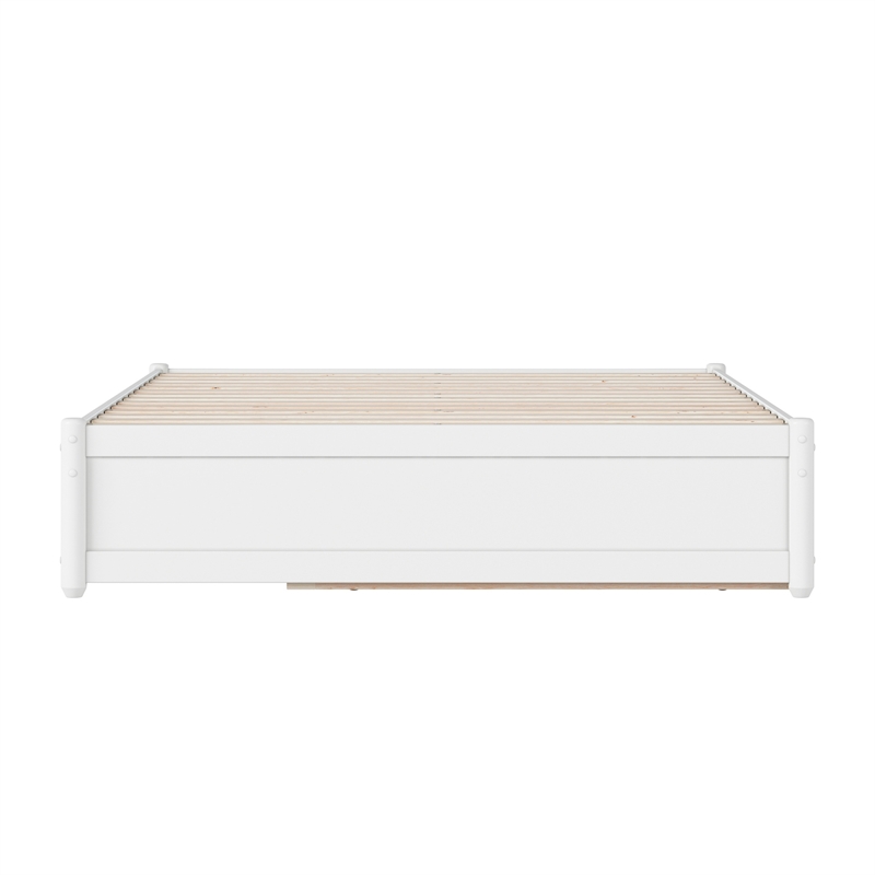 Barcelona Full Solid Wood Panel Platform Bed with Twin Trundle in White
