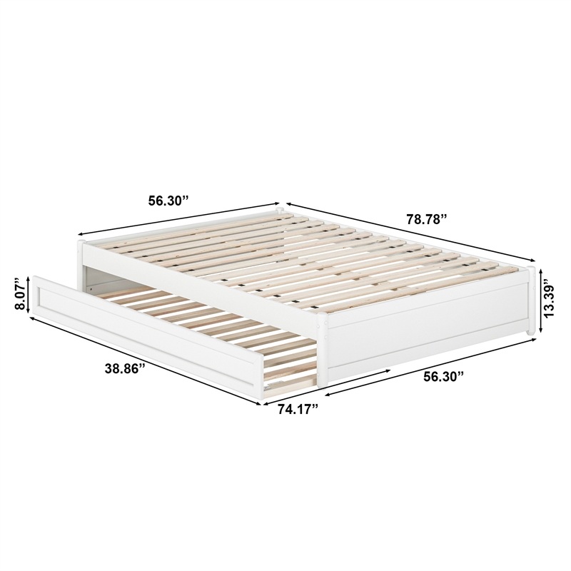 Barcelona Full Solid Wood Panel Platform Bed with Twin Trundle in White