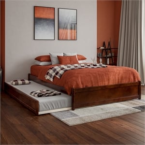 Barcelona Full Solid Wood Panel Platform Bed with Twin Trundle in Walnut