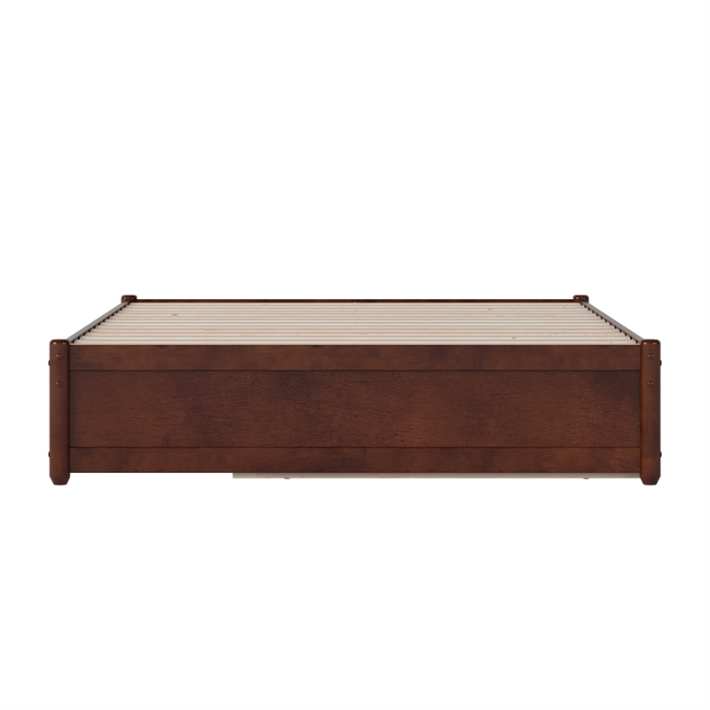 Barcelona Full Solid Wood Panel Platform Bed with Twin Trundle in Walnut