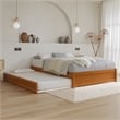 Barcelona Full Solid Wood Panel Platform Bed with Twin Trundle in Light Toffee
