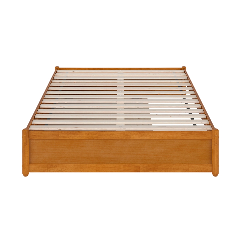 Barcelona Full Solid Wood Panel Platform Bed with Twin Trundle in Light Toffee