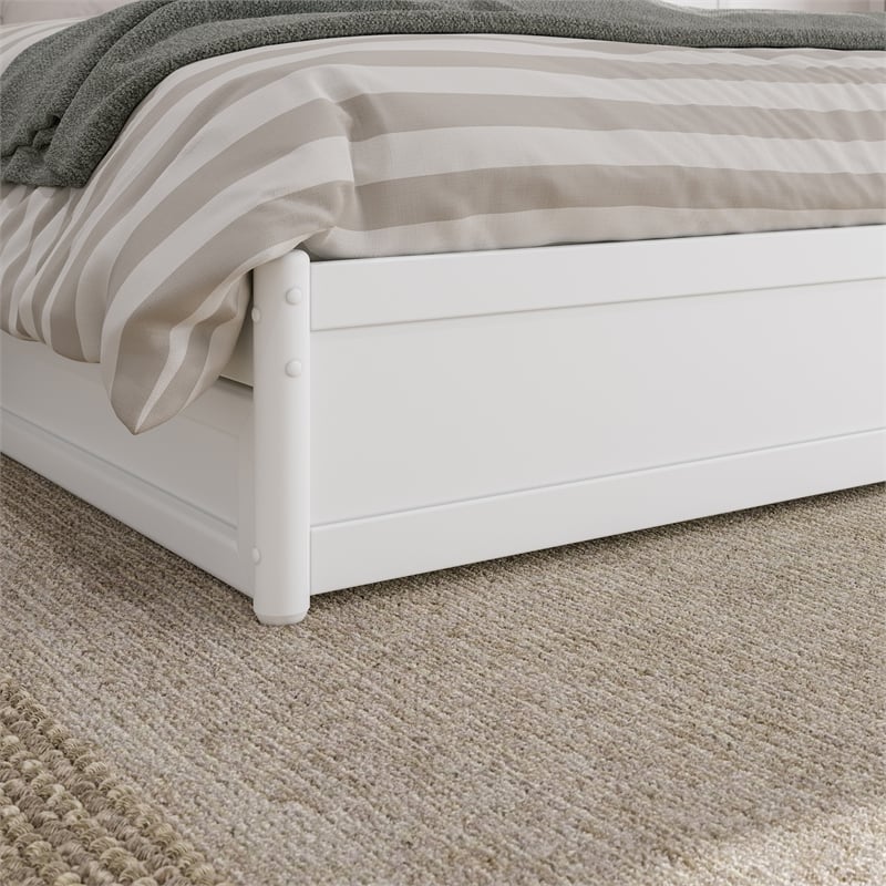 Barcelona Queen Solid Wood Panel Platform Bed with Twin XL Trundle in White