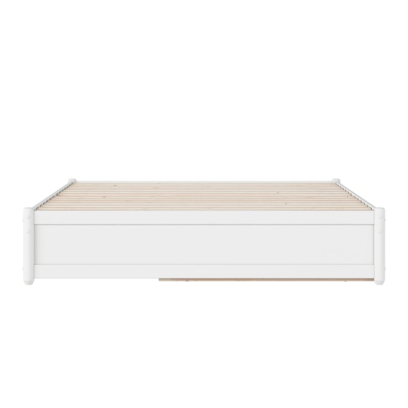 Barcelona Queen Solid Wood Panel Platform Bed with Twin XL Trundle in White