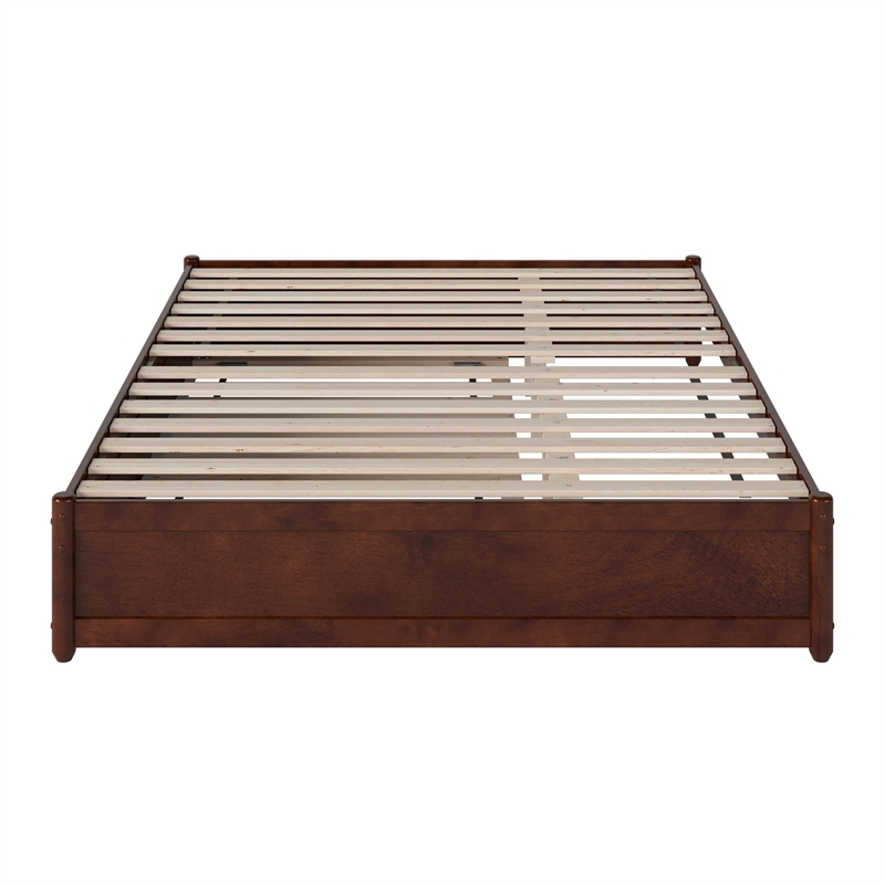 Barcelona Queen Solid Wood Panel Platform Bed with Twin XL Trundle in Walnut