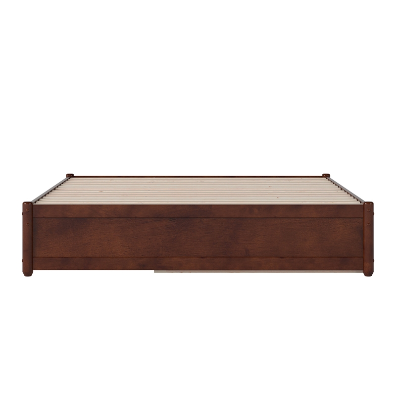 Barcelona Queen Solid Wood Panel Platform Bed with Twin XL Trundle in Walnut