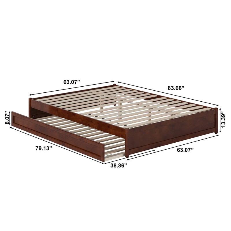 Barcelona Queen Solid Wood Panel Platform Bed with Twin XL Trundle in Walnut