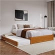 Barcelona Queen Wood Panel Platform Bed with Twin XL Trundle in Light Toffee