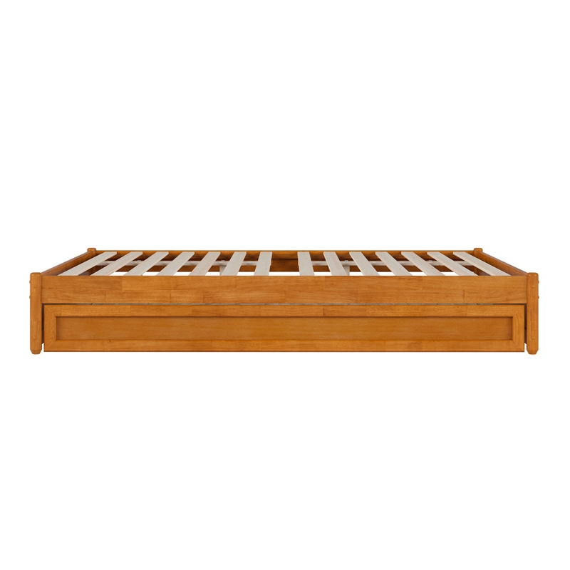 Barcelona Queen Wood Panel Platform Bed with Twin XL Trundle in Light Toffee