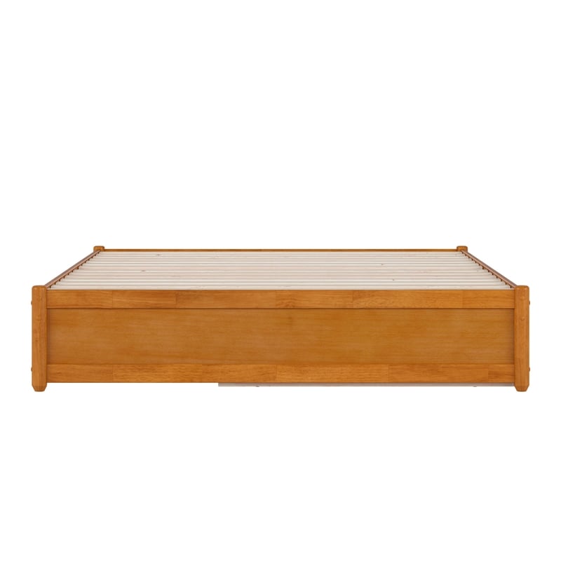 Barcelona Queen Wood Panel Platform Bed with Twin XL Trundle in Light Toffee