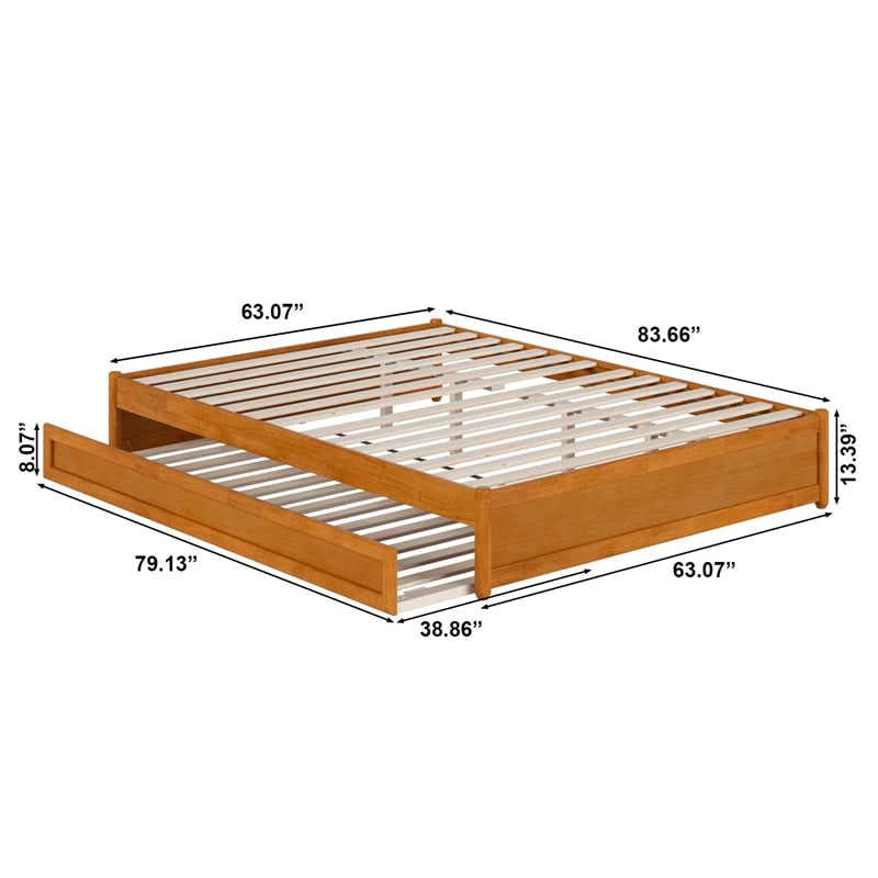 Barcelona Queen Wood Panel Platform Bed with Twin XL Trundle in Light Toffee
