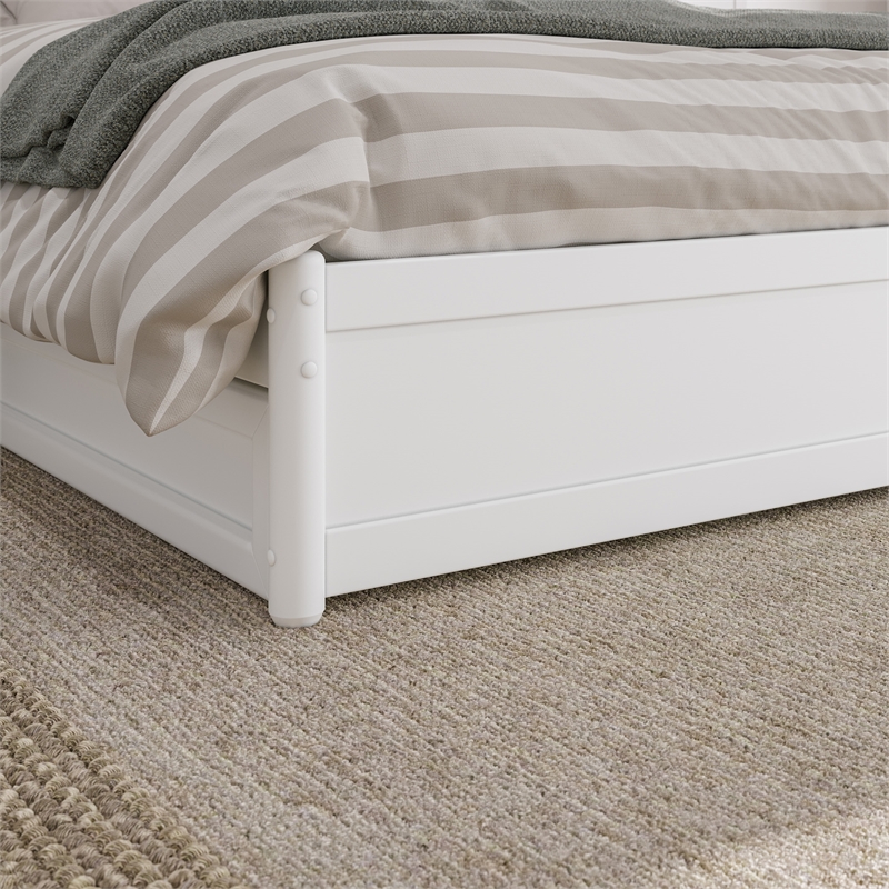 Barcelona King Solid Wood Panel Platform Bed with Twin XL Trundle in White