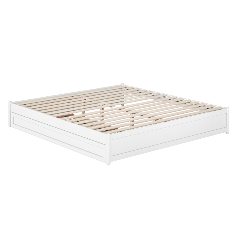 Barcelona King Solid Wood Panel Platform Bed with Twin XL Trundle in White