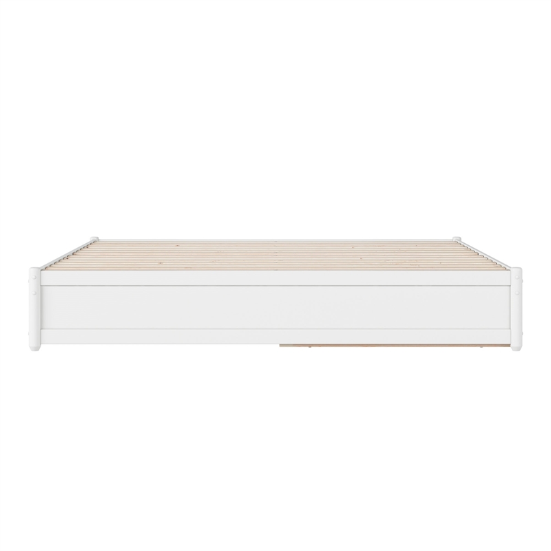 Barcelona King Solid Wood Panel Platform Bed with Twin XL Trundle in White